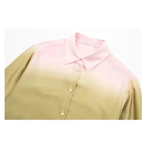 🔥HP🔥 Tie Dye Shirt Women Casual Button Lapel Print Satin Long Sleeve Shirt - Picture 4 of 7